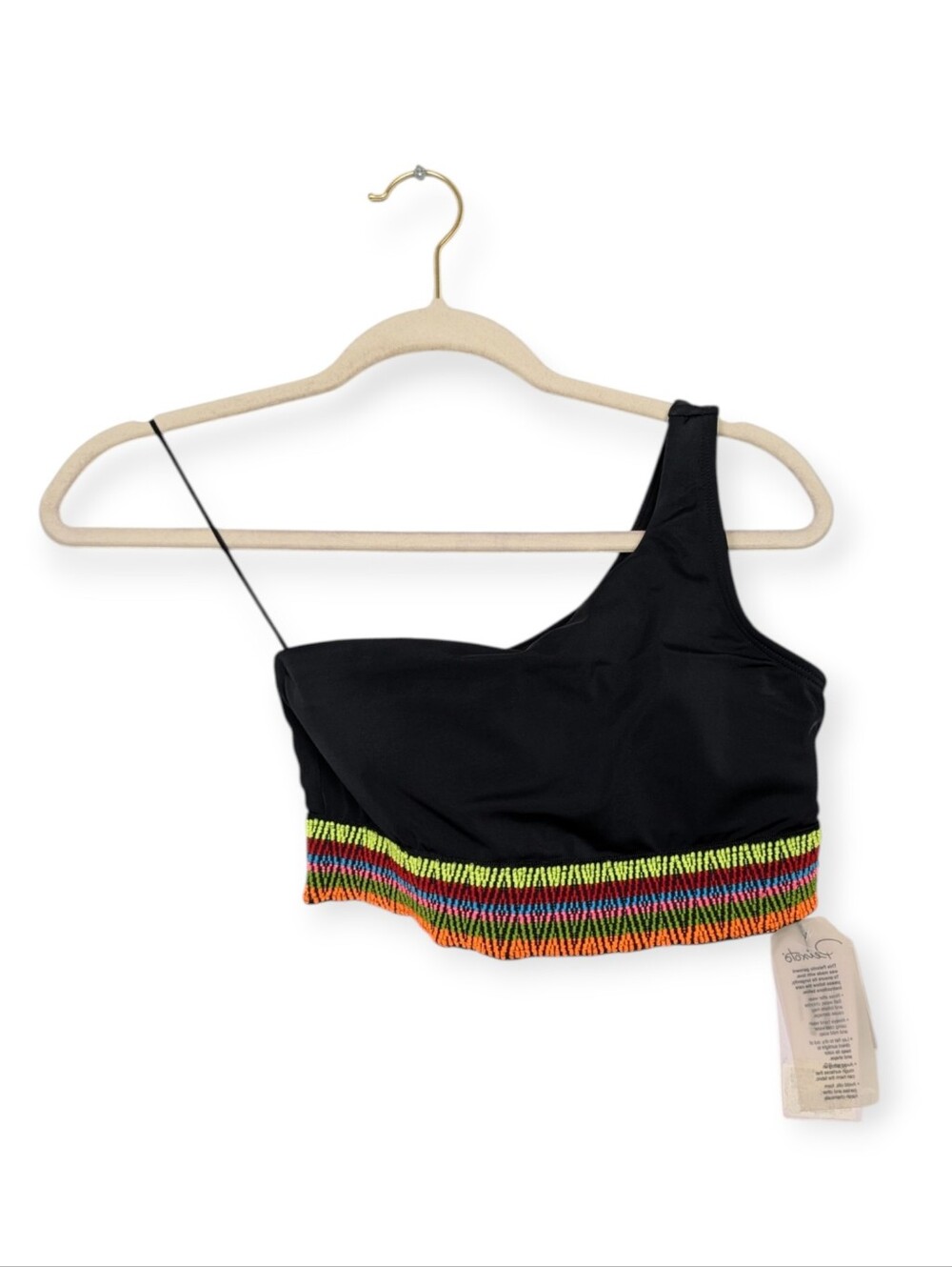 Peixoto Bikini Top S Zoni Black Asymmetric Contrast Trim One Shoulder Swim NWT